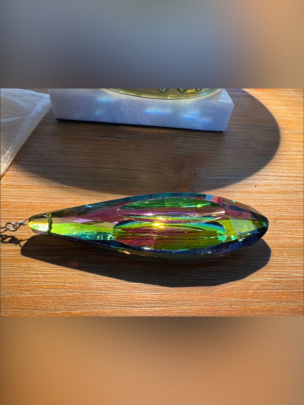Kirks Folly Long Iridescent Crystal Teardrop Suncatcher with Aurora Borealis! - Picture 6 of 7